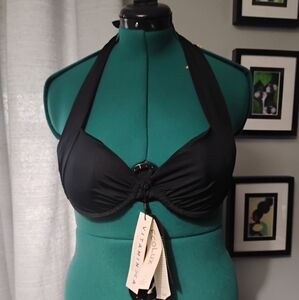 Vitamin A EcoLux Little Black Bikini Halter Swim Top, Sz M/8